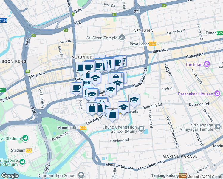 map of restaurants, bars, coffee shops, grocery stores, and more near in Singapore