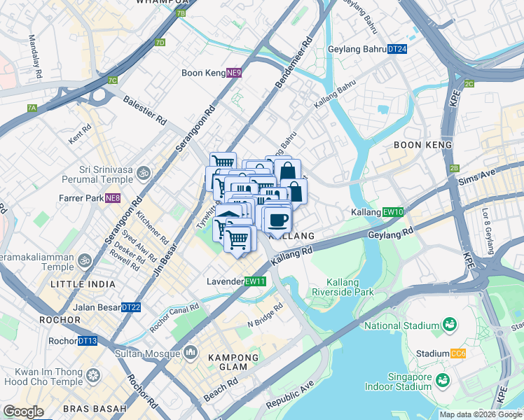 map of restaurants, bars, coffee shops, grocery stores, and more near in Singapore