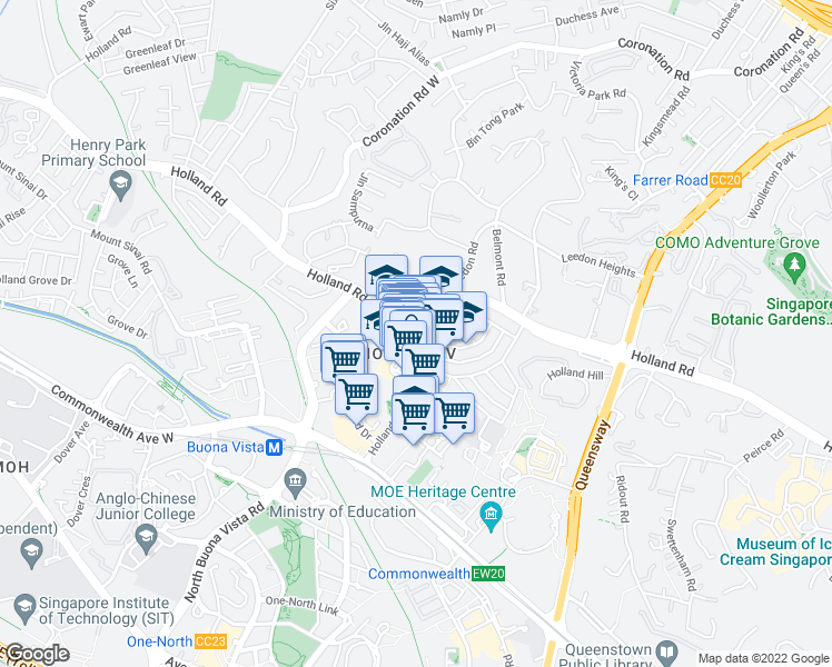 map of restaurants, bars, coffee shops, grocery stores, and more near in Singapore