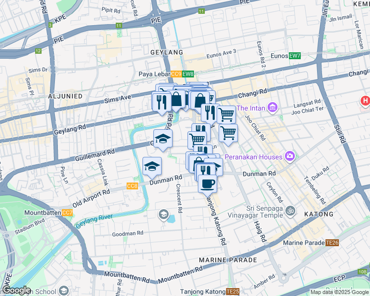 map of restaurants, bars, coffee shops, grocery stores, and more near in Singapore