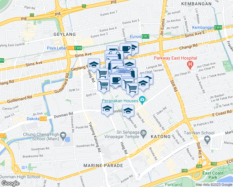 map of restaurants, bars, coffee shops, grocery stores, and more near in Singapore