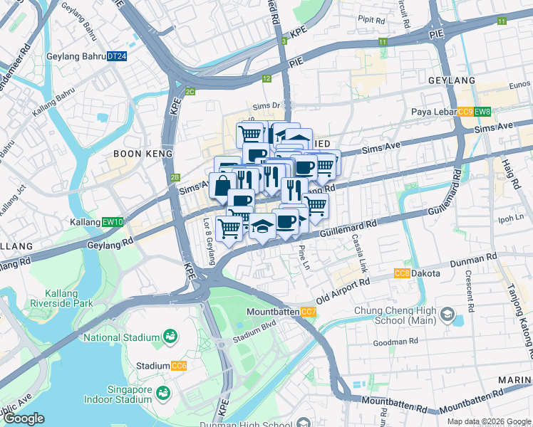 map of restaurants, bars, coffee shops, grocery stores, and more near in Singapore