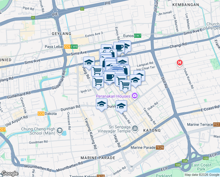 map of restaurants, bars, coffee shops, grocery stores, and more near in Singapore