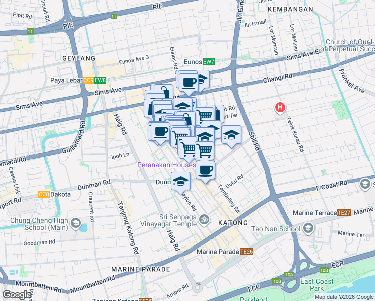 map of restaurants, bars, coffee shops, grocery stores, and more near in Singapore