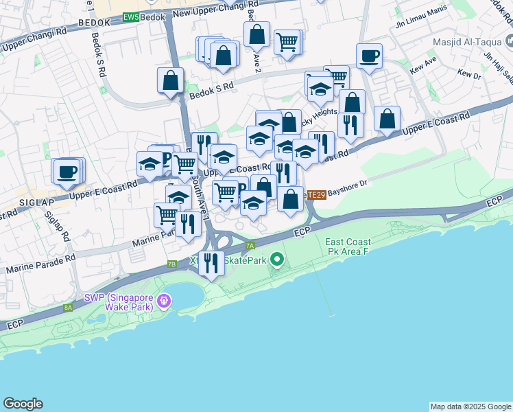 map of restaurants, bars, coffee shops, grocery stores, and more near in Singapore