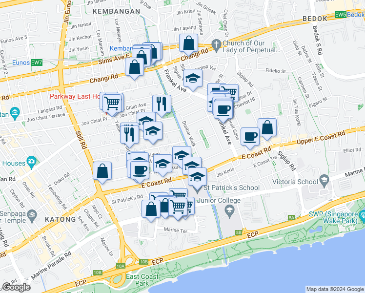 map of restaurants, bars, coffee shops, grocery stores, and more near in Singapore