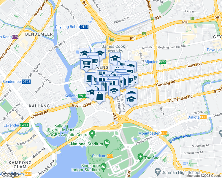 map of restaurants, bars, coffee shops, grocery stores, and more near in Singapore