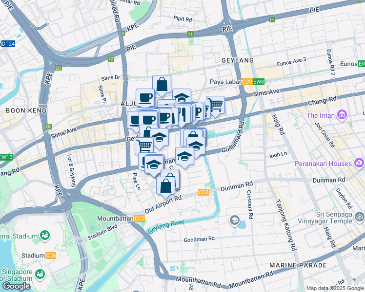 map of restaurants, bars, coffee shops, grocery stores, and more near in Singapore