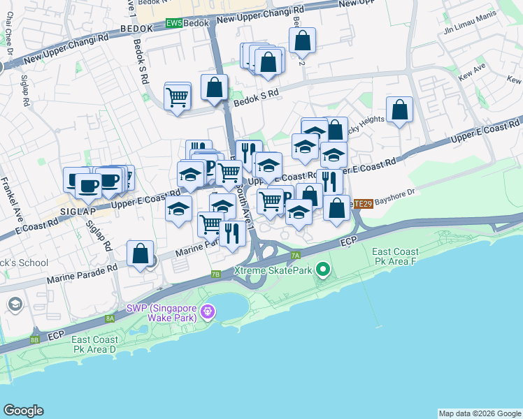 map of restaurants, bars, coffee shops, grocery stores, and more near in Singapore