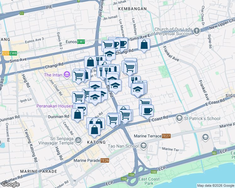 map of restaurants, bars, coffee shops, grocery stores, and more near in Singapore
