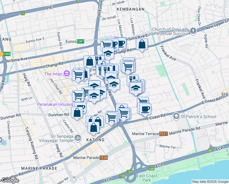 map of restaurants, bars, coffee shops, grocery stores, and more near in Singapore