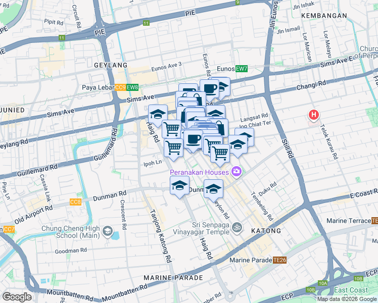 map of restaurants, bars, coffee shops, grocery stores, and more near in Singapore