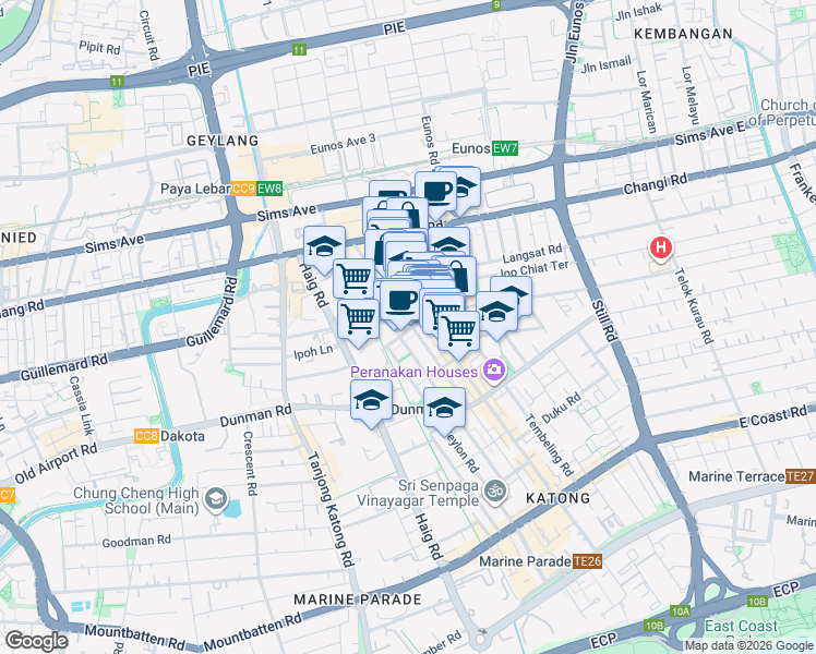 map of restaurants, bars, coffee shops, grocery stores, and more near in Singapore