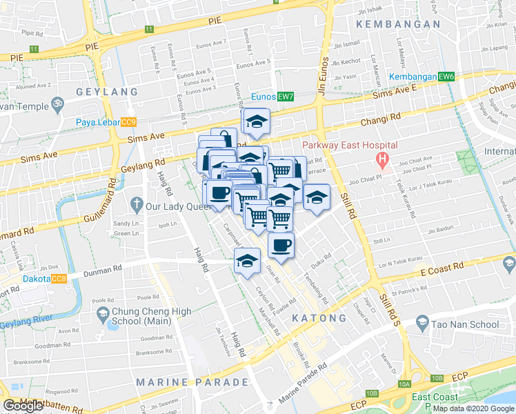map of restaurants, bars, coffee shops, grocery stores, and more near in Singapore