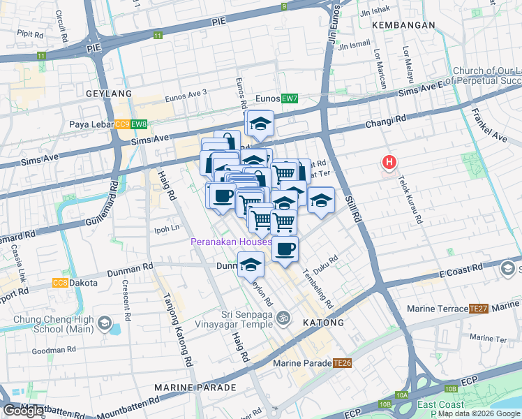 map of restaurants, bars, coffee shops, grocery stores, and more near in Singapore