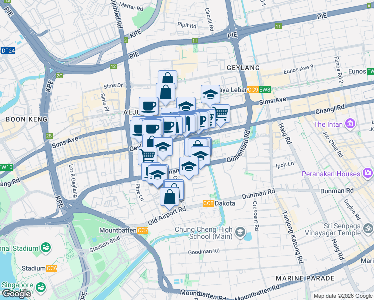 map of restaurants, bars, coffee shops, grocery stores, and more near in Singapore