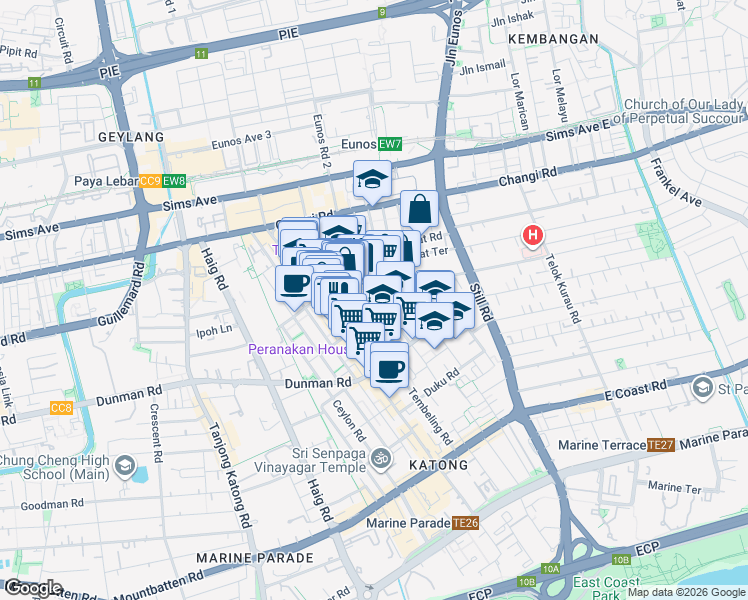 map of restaurants, bars, coffee shops, grocery stores, and more near in Singapore