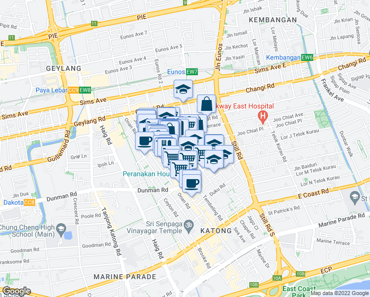 map of restaurants, bars, coffee shops, grocery stores, and more near in Singapore