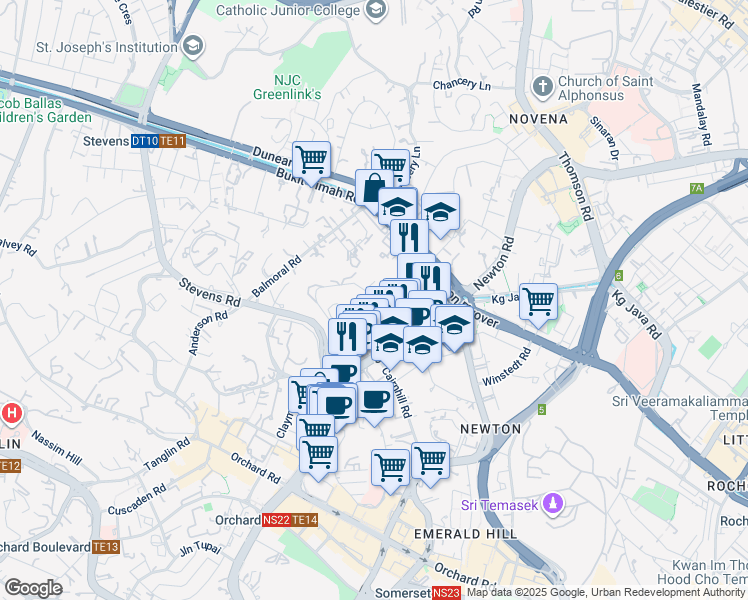 map of restaurants, bars, coffee shops, grocery stores, and more near in Singapore