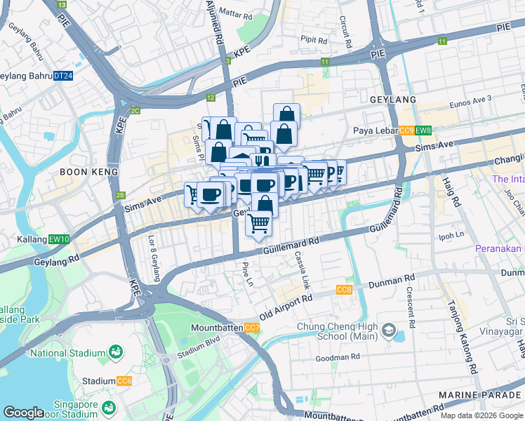 map of restaurants, bars, coffee shops, grocery stores, and more near in Singapore