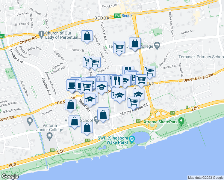 map of restaurants, bars, coffee shops, grocery stores, and more near in Singapore