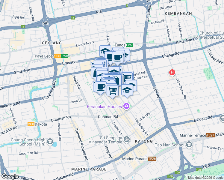 map of restaurants, bars, coffee shops, grocery stores, and more near in Singapore