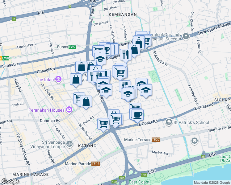 map of restaurants, bars, coffee shops, grocery stores, and more near in Singapore