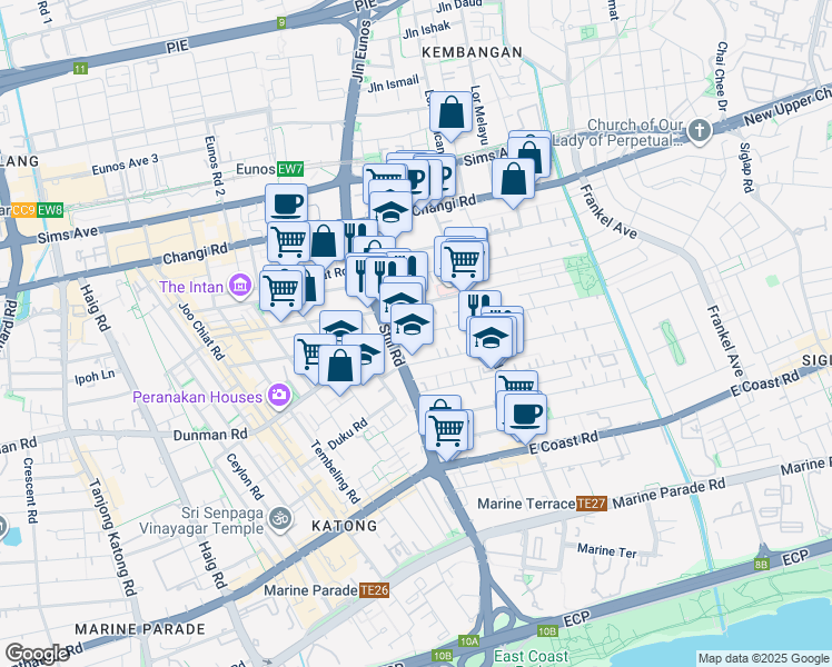 map of restaurants, bars, coffee shops, grocery stores, and more near in Singapore