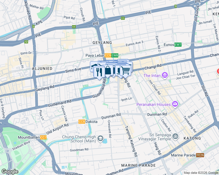 map of restaurants, bars, coffee shops, grocery stores, and more near in Singapore