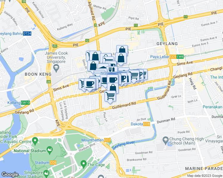map of restaurants, bars, coffee shops, grocery stores, and more near in Singapore