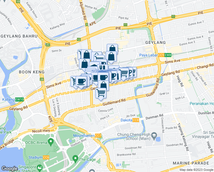 map of restaurants, bars, coffee shops, grocery stores, and more near in Singapore