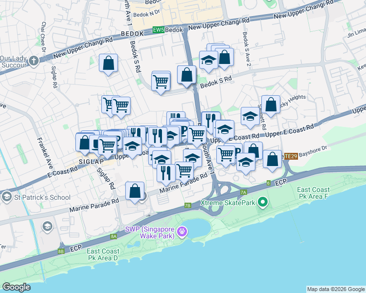 map of restaurants, bars, coffee shops, grocery stores, and more near in Singapore