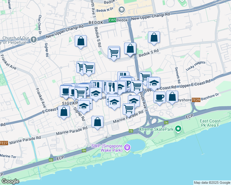 map of restaurants, bars, coffee shops, grocery stores, and more near in Singapore