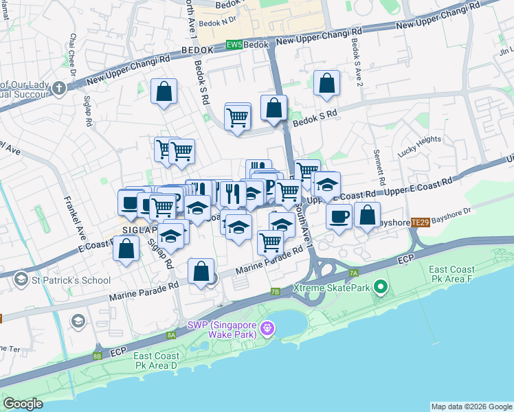 map of restaurants, bars, coffee shops, grocery stores, and more near in Singapore