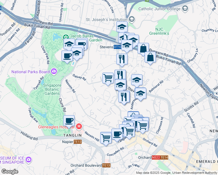map of restaurants, bars, coffee shops, grocery stores, and more near in Singapore