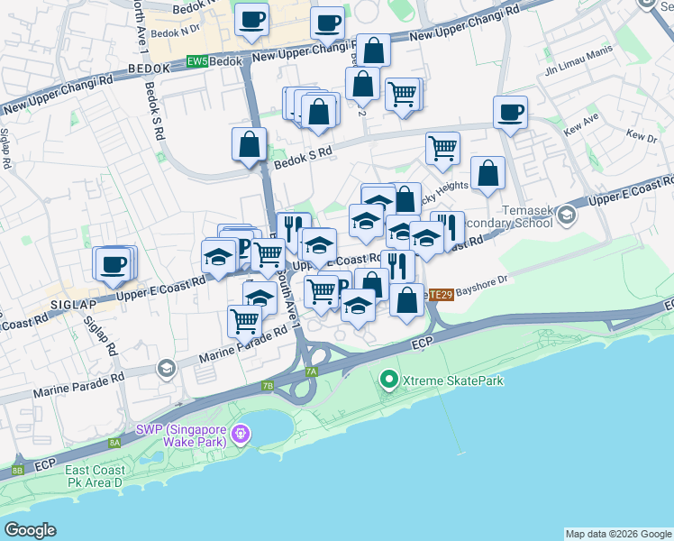 map of restaurants, bars, coffee shops, grocery stores, and more near in Singapore