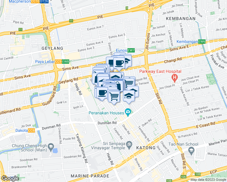 map of restaurants, bars, coffee shops, grocery stores, and more near in Singapore