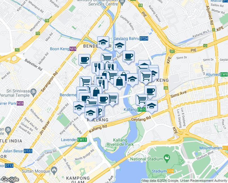 map of restaurants, bars, coffee shops, grocery stores, and more near in Singapore