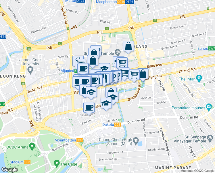 map of restaurants, bars, coffee shops, grocery stores, and more near in Singapore