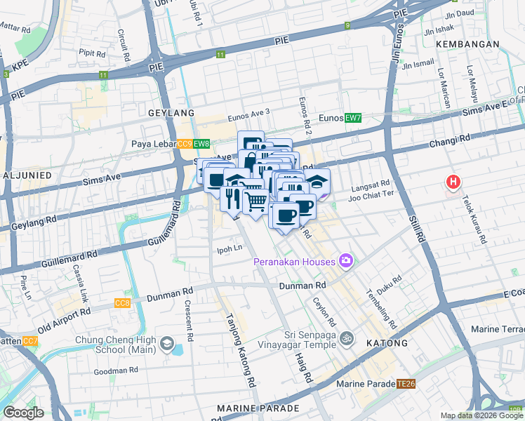 map of restaurants, bars, coffee shops, grocery stores, and more near in Singapore