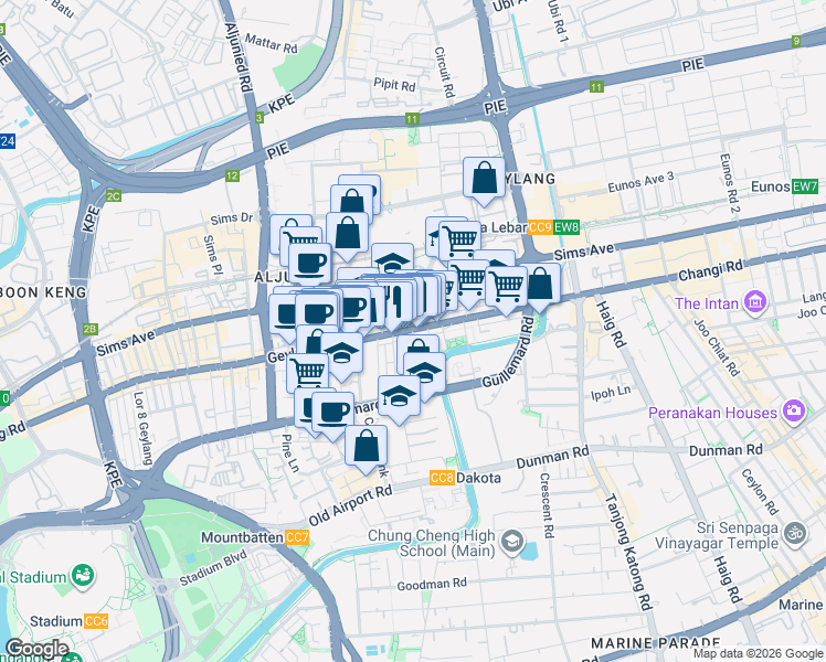 map of restaurants, bars, coffee shops, grocery stores, and more near in Singapore