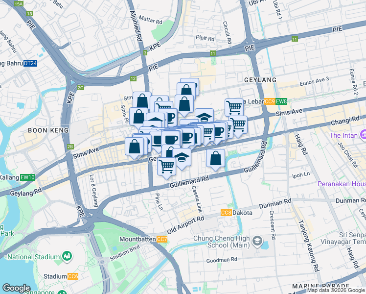 map of restaurants, bars, coffee shops, grocery stores, and more near in Singapore