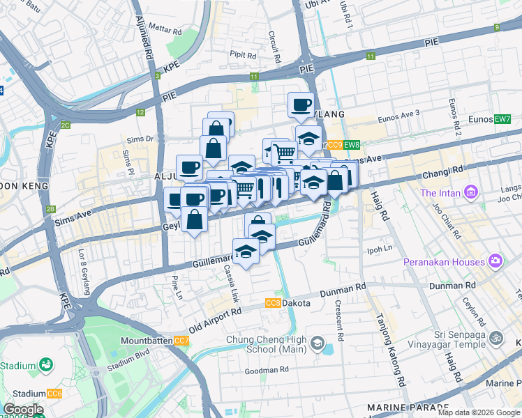map of restaurants, bars, coffee shops, grocery stores, and more near in Singapore