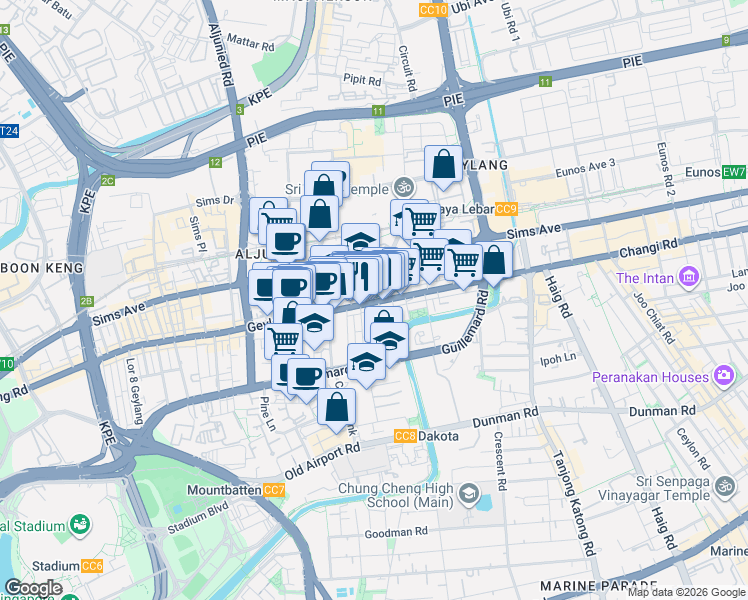 map of restaurants, bars, coffee shops, grocery stores, and more near in Singapore