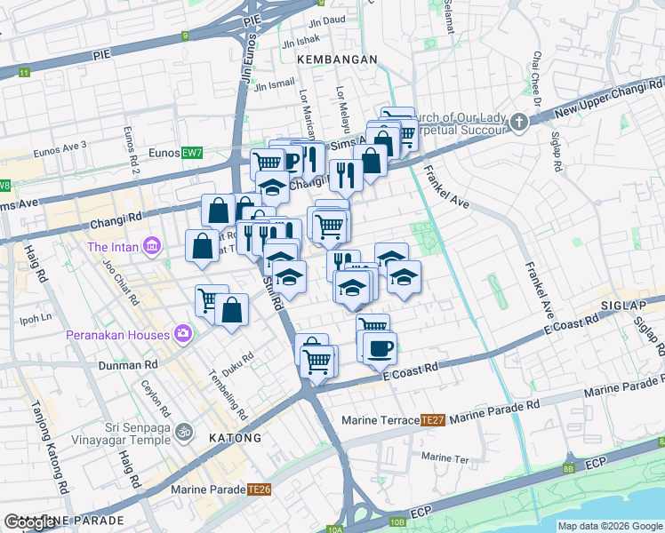 map of restaurants, bars, coffee shops, grocery stores, and more near in Singapore