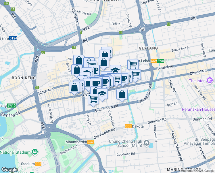 map of restaurants, bars, coffee shops, grocery stores, and more near in Singapore