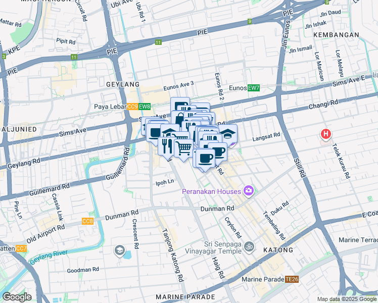 map of restaurants, bars, coffee shops, grocery stores, and more near in Singapore