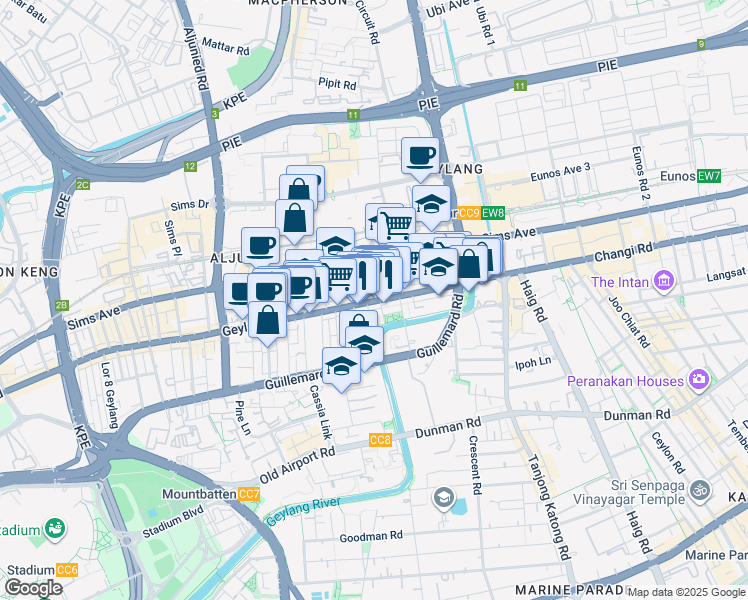 map of restaurants, bars, coffee shops, grocery stores, and more near in Singapore