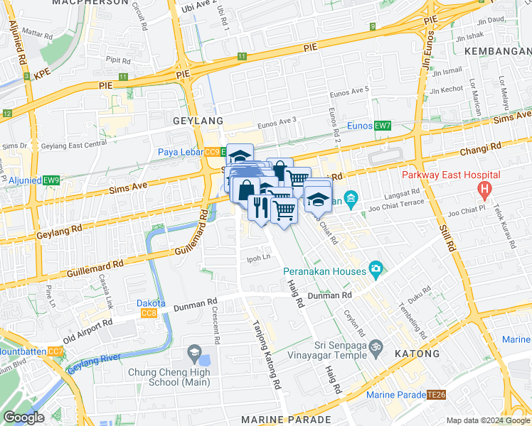 map of restaurants, bars, coffee shops, grocery stores, and more near in Singapore