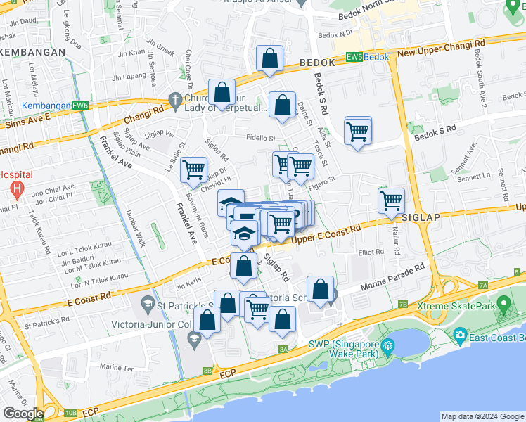 map of restaurants, bars, coffee shops, grocery stores, and more near in Singapore